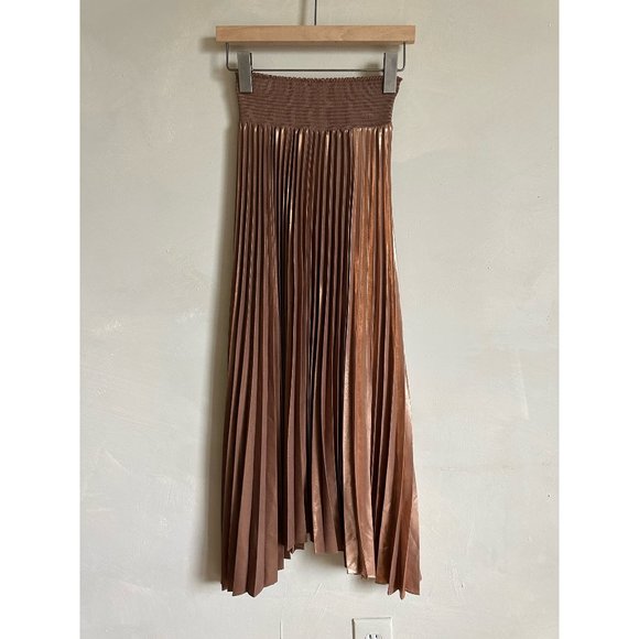 A.L.C. Brown Metallic Pleated Skirt SZ 0 - Picture 2 of 5